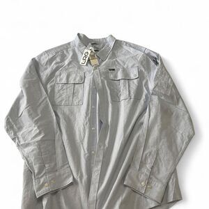 NWT LRG Wovens Utility Button Down Shirt Light Blue Oxford Zip Sleeve 4XL